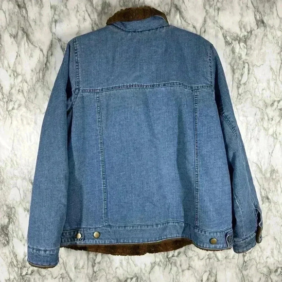 Denim & Co Women’s Size Large Outdoor Casual Denim Jacket Faux Fur Lined - Picture 6 of 6